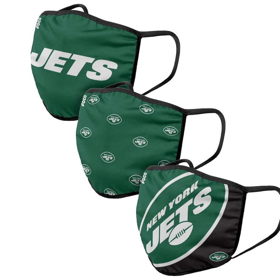  New York Jets Adult Face Covering 3-PackDust mask with filter->new england patriots->NFL Jersey